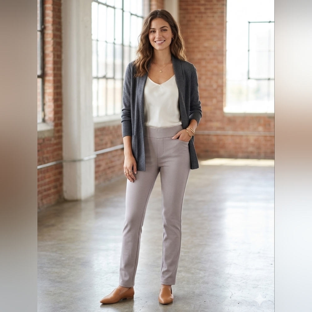 Fishers Finery Womens Tall Grey Pants Large Pullon Stretch Business Casual Comfy